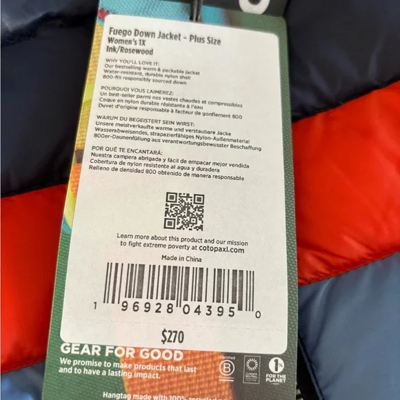 Cotopaxi Women’s XL Fuego Down Jacket Puffer Puff  NWT ink/rosewood - Picture 5 of 6